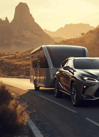 Lexus with Caravn on a road trip