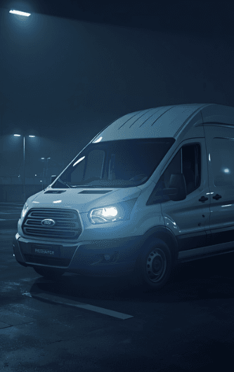 Ford Transit van park in car park at night 706 x 530