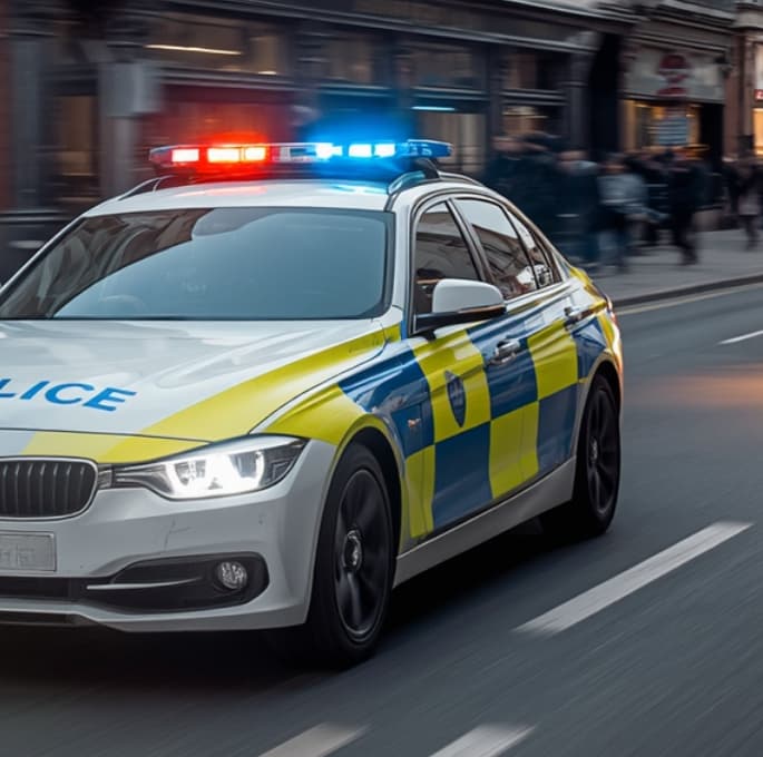 Police car on high street Hero Images website